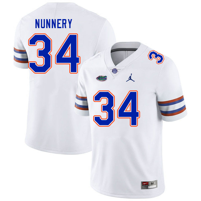 Men #34 Mannie Nunnery Florida Gators College Football Jerseys Stitched-White - Click Image to Close